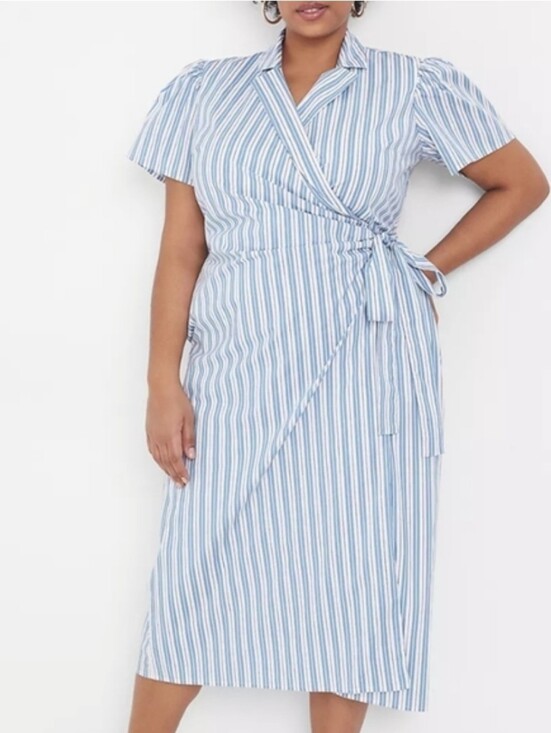 Lane Bryant Dresses & Skirts - NWT Lane Bryant Blue and White Striped Wrap Midi Dress SZ 18
